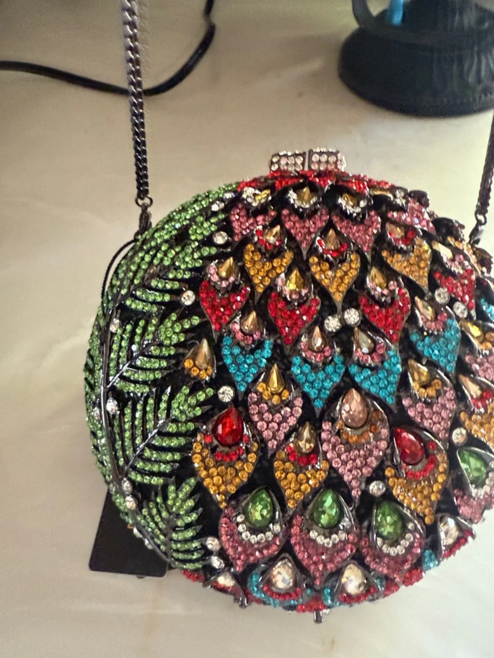 Multicolor Crystal Peacock Round Evening Clutch
